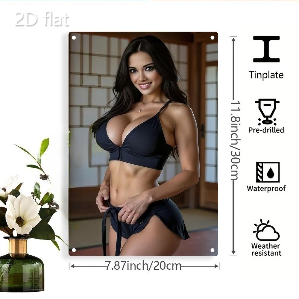 Dynamische japanische Wandkunst aus Eisen – 20 x 30 cm, elegante Pose, schwarz & rot, wetterfest, für drinnen und draußen, Zuhause, Büro oder Zimmer