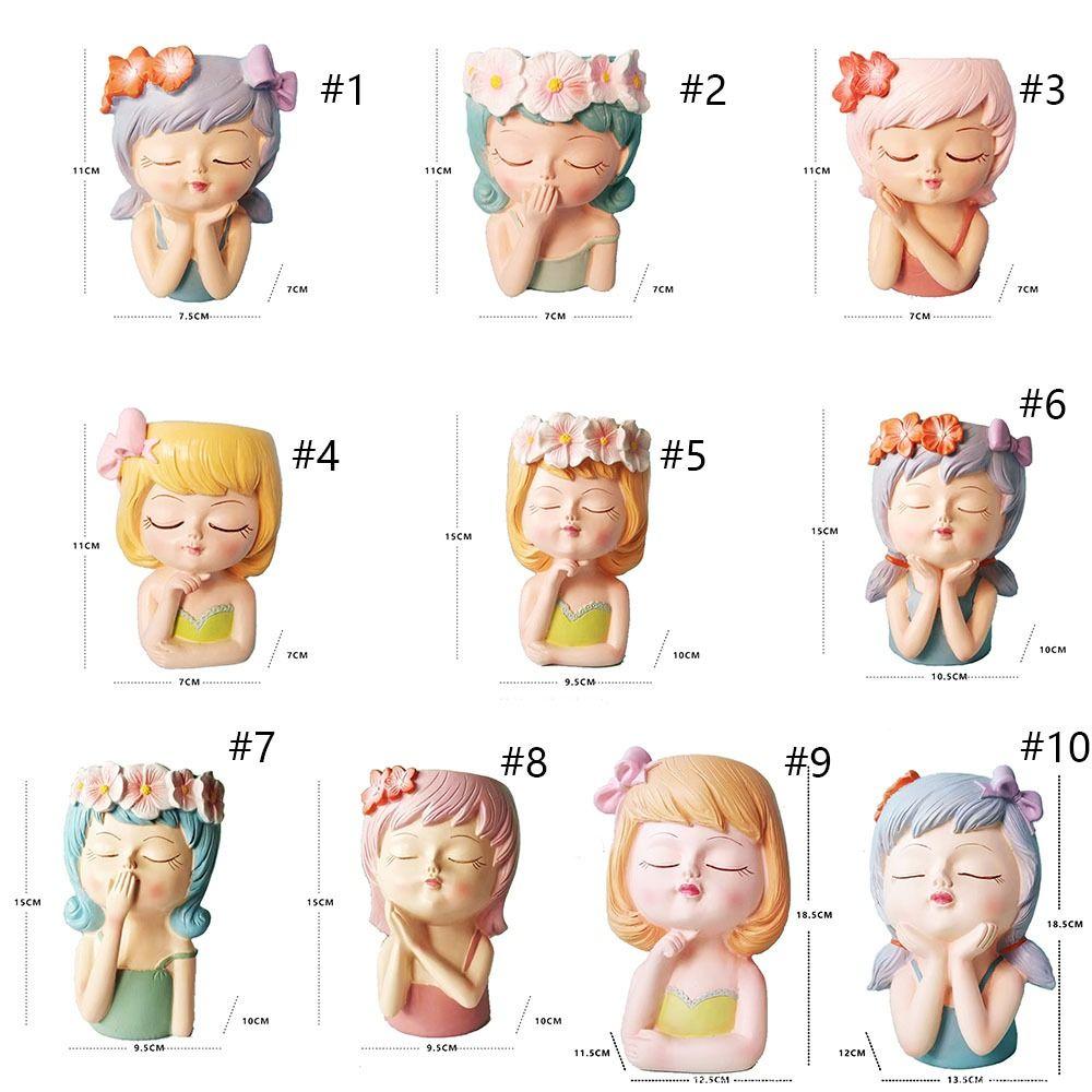 Resin Fairy Flowerpot Girl Statue Succulent Planter Pot Face Planters Pots  Office