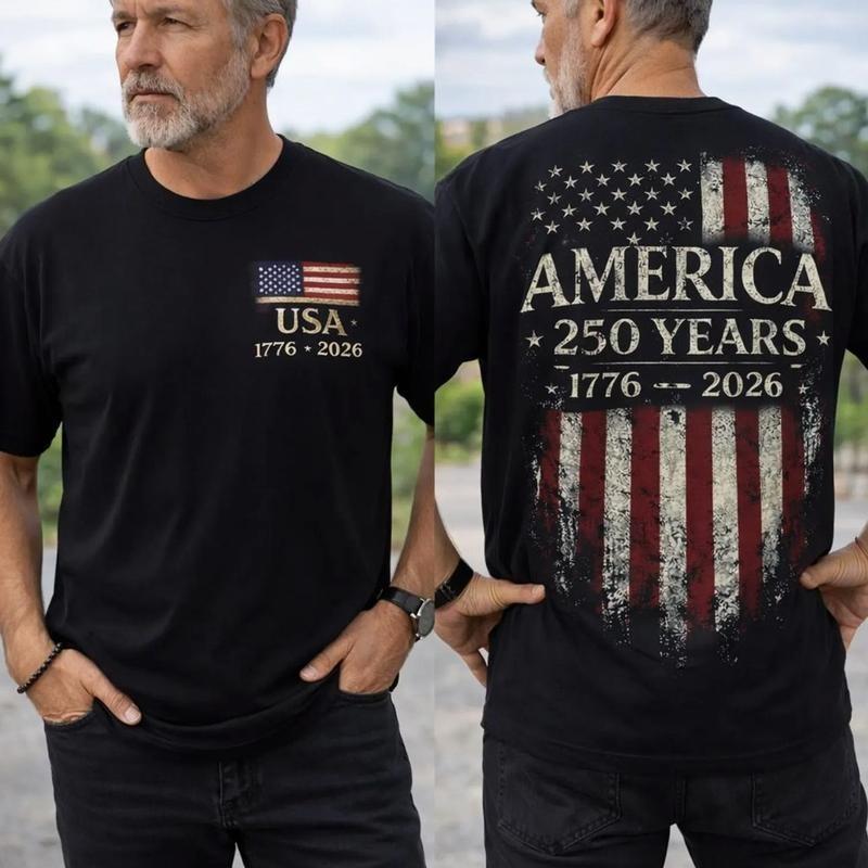America 250 Years Shirt, 1776 2026 USA Flag Tee, Patriotic Mens T-Shirt, Semiqui