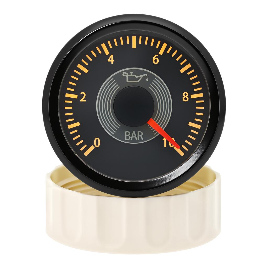 0-10 BAR Oil Pres Meter Classic Dial 52mm Oil Pressure Gauge for Marine Auto with Red and Yellow Backlight 12V 24V