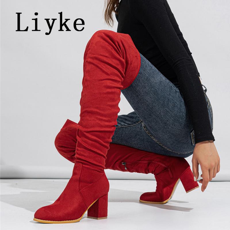 Fashion Liyke 2025 New Fashion Round Toe Zip Thigh High Boots Women Autumn Winter Chunky Heels Motorcycle Over The Knee Shoe Botas Mujer