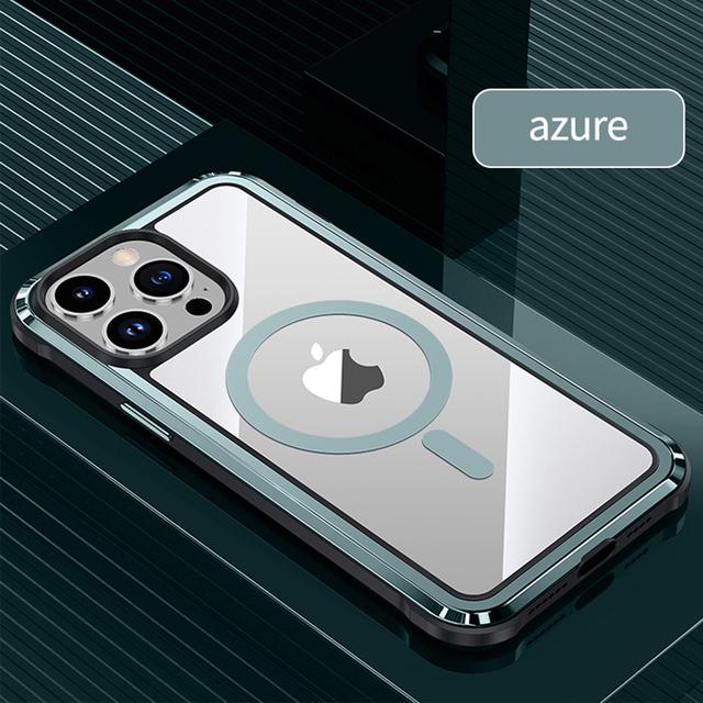 

Чехол для телефона для Iphone 14 с магнитной беспроводной зарядкой Magsafe, алюминиевый магнитный противоударный чехол для Iphone 14 Pro Max Fundas For iPhone 14 лазурь