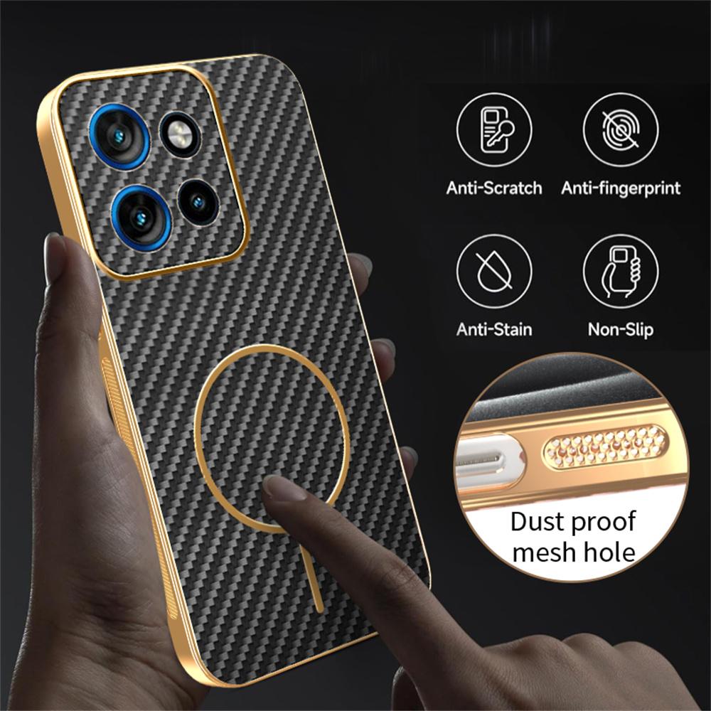 For Motorola Edge 50 Neo 5G Phone Case Carbon Fiber Textured Electroplated TPU Back Cover