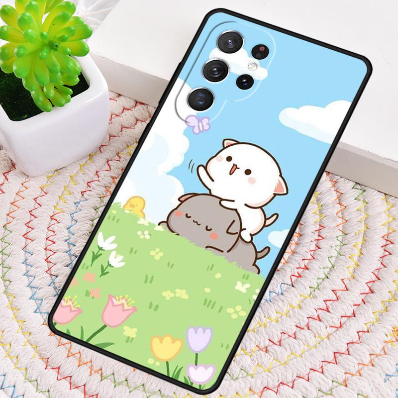 Mochi Peach Cat soft Silicone Phone Case For Samsung Galaxy note 10 pro S26 S25 S24 S23 S22 S21 Plus S25Ultra Capa Cover