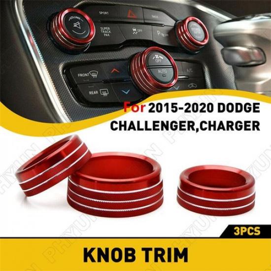 3x Red AC Radio Switch Decor Ring Knob Cover For 15-20 Dodge Challenger Charger