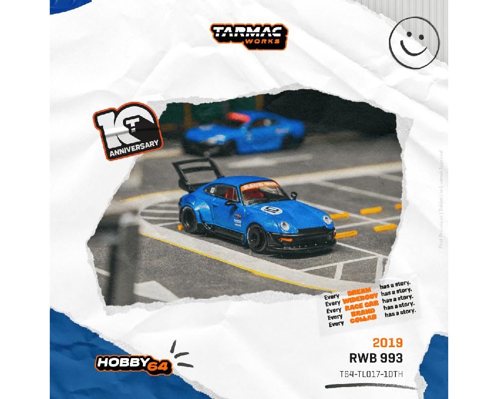 Tarmac Works Porsche 911 993 RWB Tarmac Works 10th Anniversary Diecast Miniature Car 1/64 Blue/Black [Used]