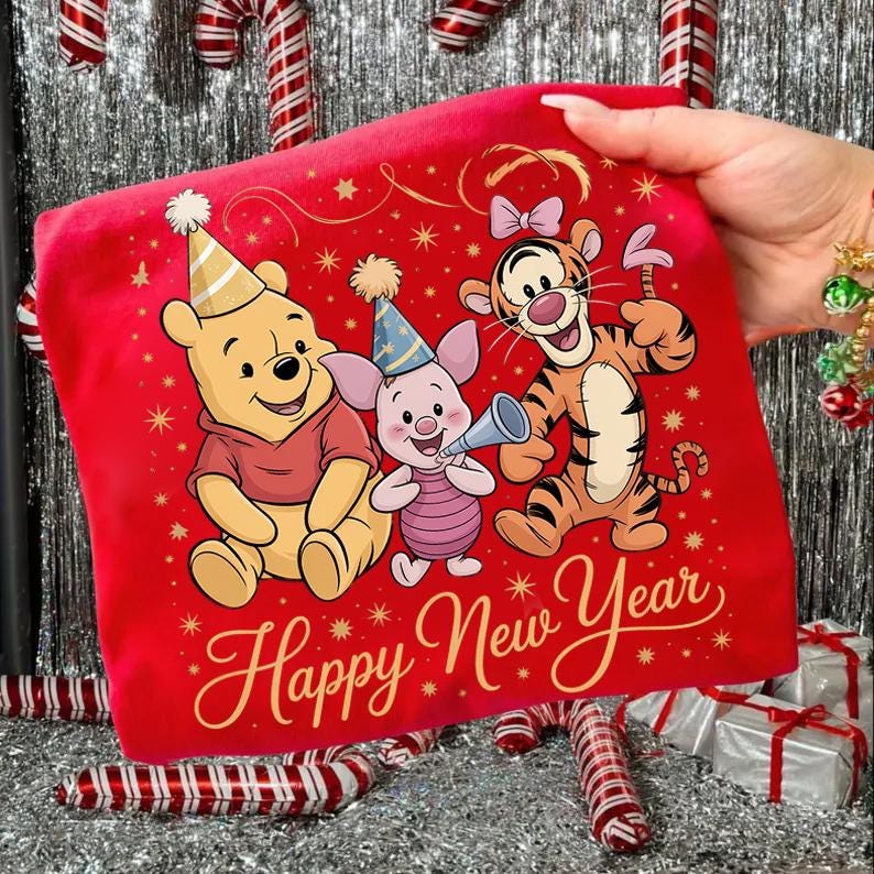 Happy New Year Winnie Pooh Shirt Pooh Piglet Tigger Party TShirt Cute Disney Friends New Years Eve 2026 Tee Top S