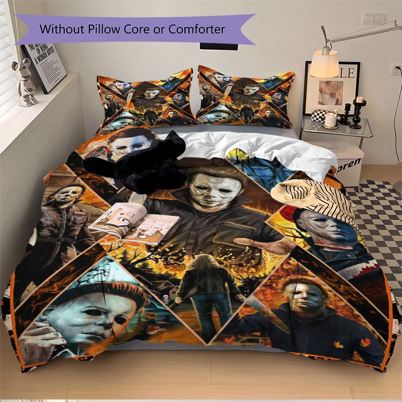 Halloween Horror Icons Collage Poster Bedding Set - 3 Piece Comforter Cover Gift for Bedroom,Includes No InsertB161