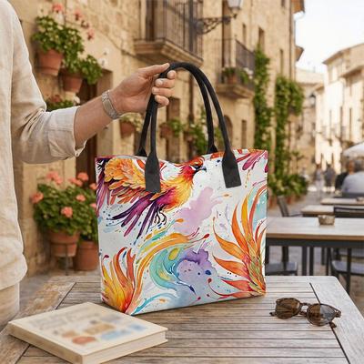  Watercolor Phoenix Tote Bag Fashion Large Capacity Casual Shoulder Handbag for Daily Use