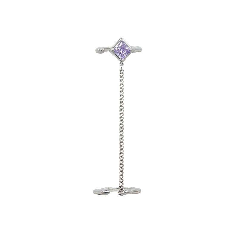 Niche Design High-End Geometric Square Inlaid Zircon Purple Chain Set Open Sweet Cool Wind Ring Women