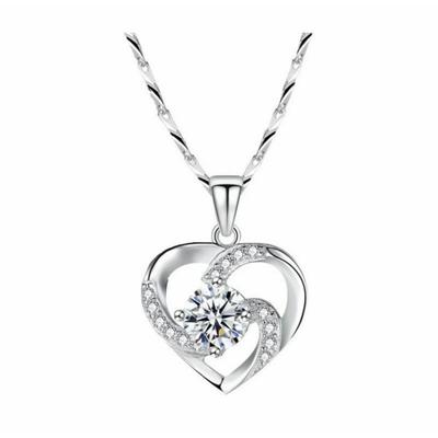 925 Sterling Silver Stamped Necklace  Long Chain Sweet Romantic Style Love Heart Shape For Women Lady Wife