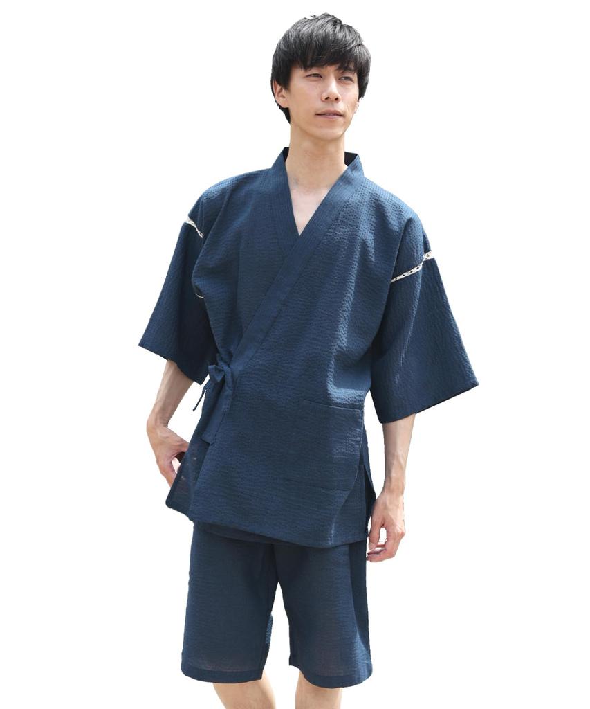 Nishiki Shijira Weave Jinbei Top and Bottom Cool Perfect for Wearing At Japanese Indigo Size 3L 0809-15 Men's Set, 100% Cotton, Loungewear, Home,