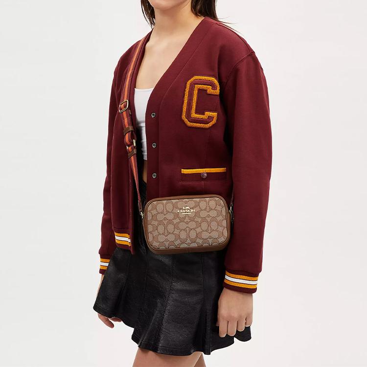 Coach Jamie 19 Classic Monogram Zip Closure Coated Canvas And Leather Shoulder Crossbody Bag Small Women Bags Khaki CO927-IMVGB