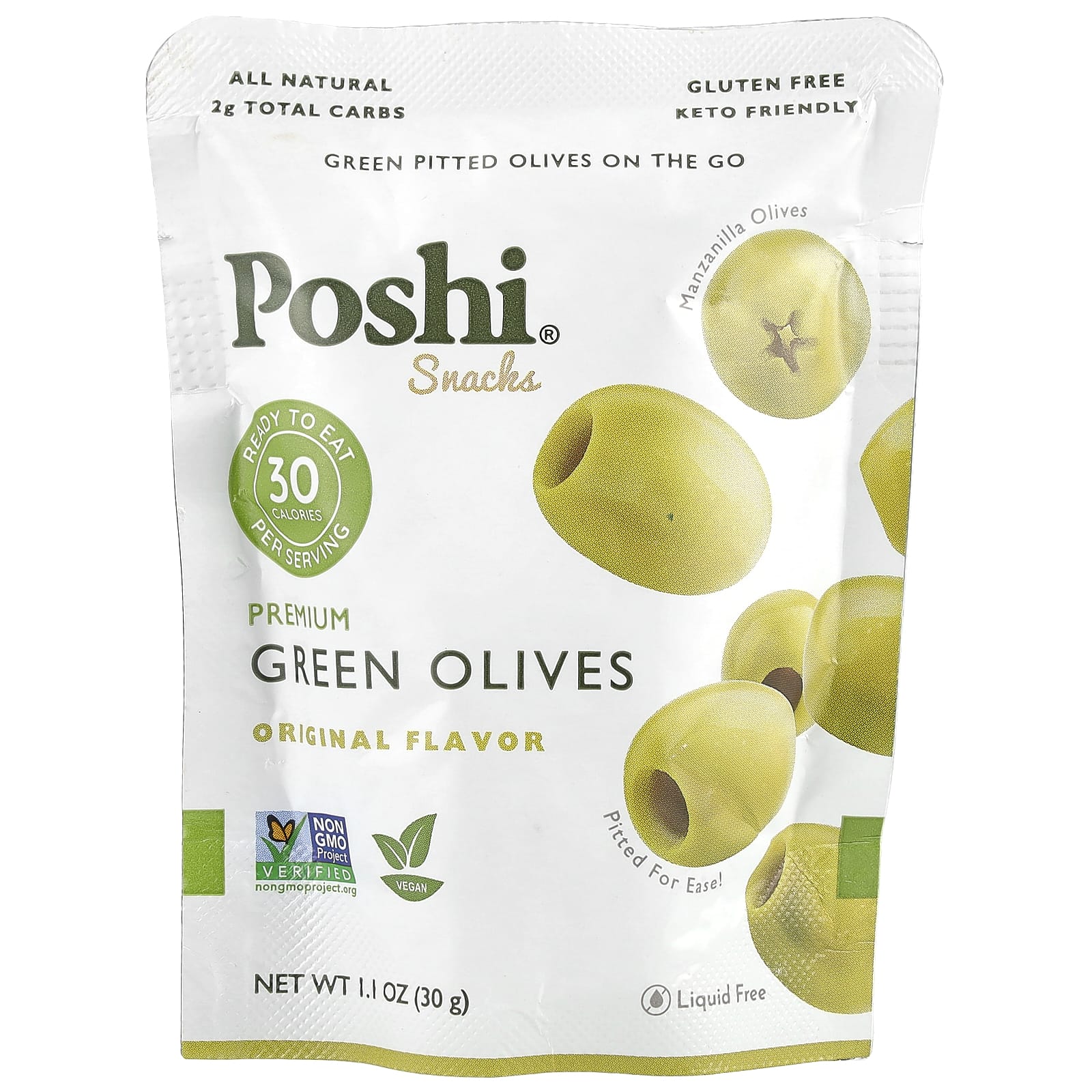 

Poshi, закуска, зелёные оливки премиум-класса, оригинальные, 1,1 унции (30 г)