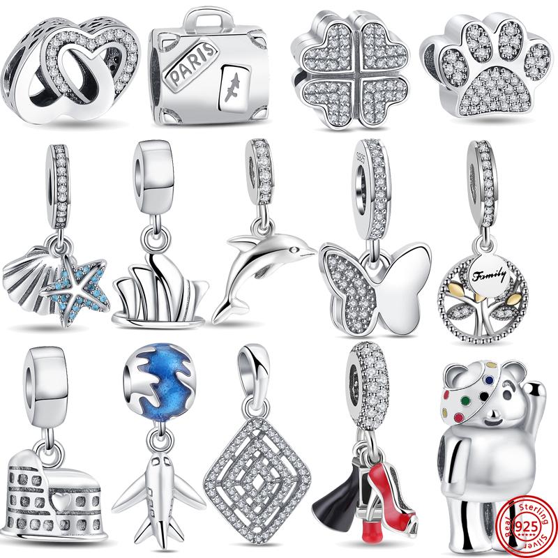 

Стерлингового серебра 925 пробы, чемодан, бусины с поездом, подвески в виде самолета, подвески, подходят для оригинального браслета и браслетов, женские ювелирные изделия