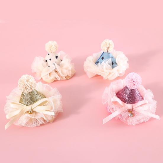 Katzenmütze für Haustiere, Schleifenknoten-Design, leuchtende Farben, hautfreundlich, ultraleichter Spitzenbesatz