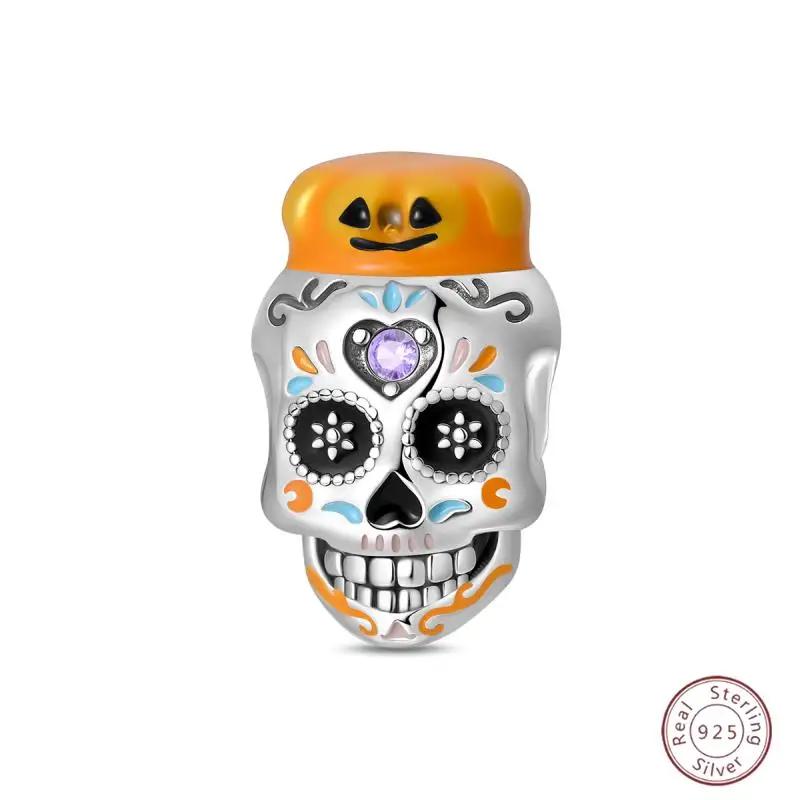 Halloween Charm Bead Gothic Pendant Copper Pumpkin Witch Doll Black Skeleton Mummy Candy Fit Original Bracelet Diy Jewelry