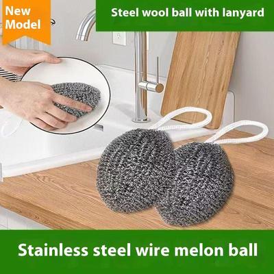 1Pcs Steel Wool Ball Dishwashing Balls Heavy-Duty Stainless Steel Grease Removal Tool for Kitchen Cleaning Burnt Stain Remov
