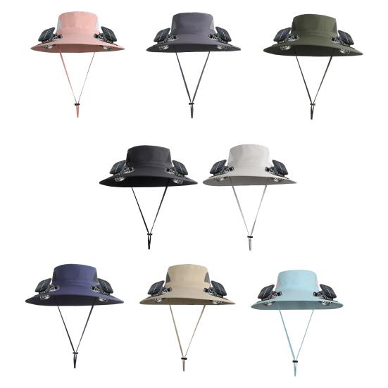 2Pcs Summer Hat with Dual Solar Fans USB Charging Wide Brim Outdoor Fishing Hat Breathable Cooling Sun Protection