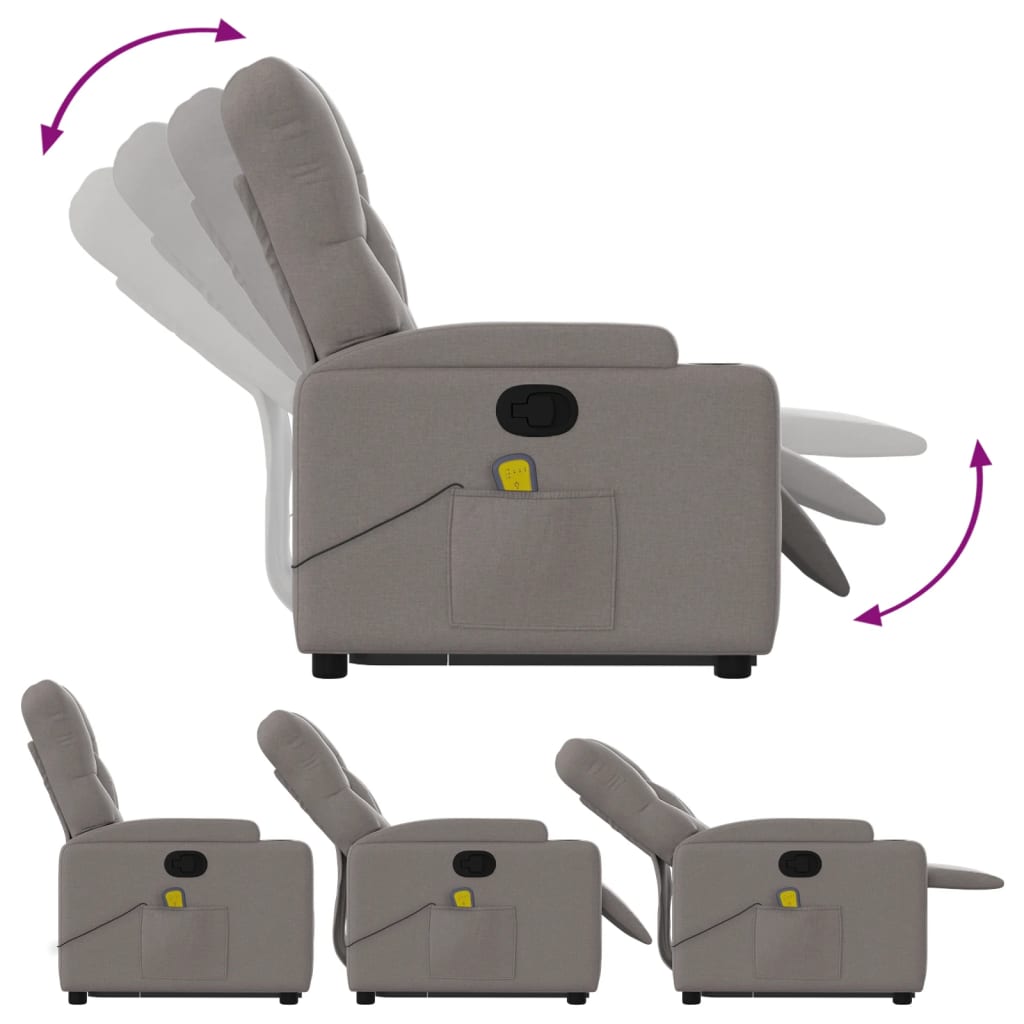 Massage Recliner with Rising Function Taupe Fabric