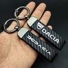 Carbon Leather Luxury Car Logo Keychain Zinc Alloy Emblem Keyring For Dacia Logan Sandero Duster Lodgy Spring Jogger Dokker