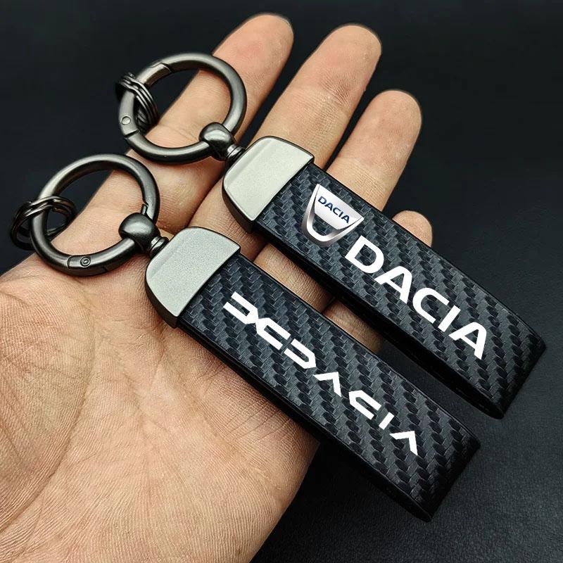 Carbon Leather Luxury Car Logo Keychain Zinc Alloy Emblem Keyring For Dacia Logan Sandero Duster Lodgy Spring Jogger Dokker