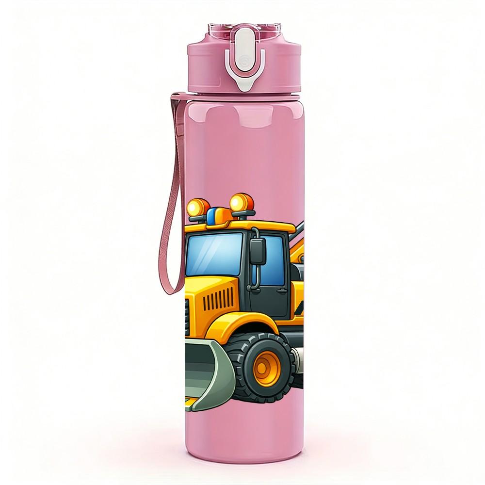 1PC Yellow Excavator Construction Truck 750ml Color Plastic Sports Water Bottle Leakproof Flip Straw Lid Suitable for Sports Office Home Use