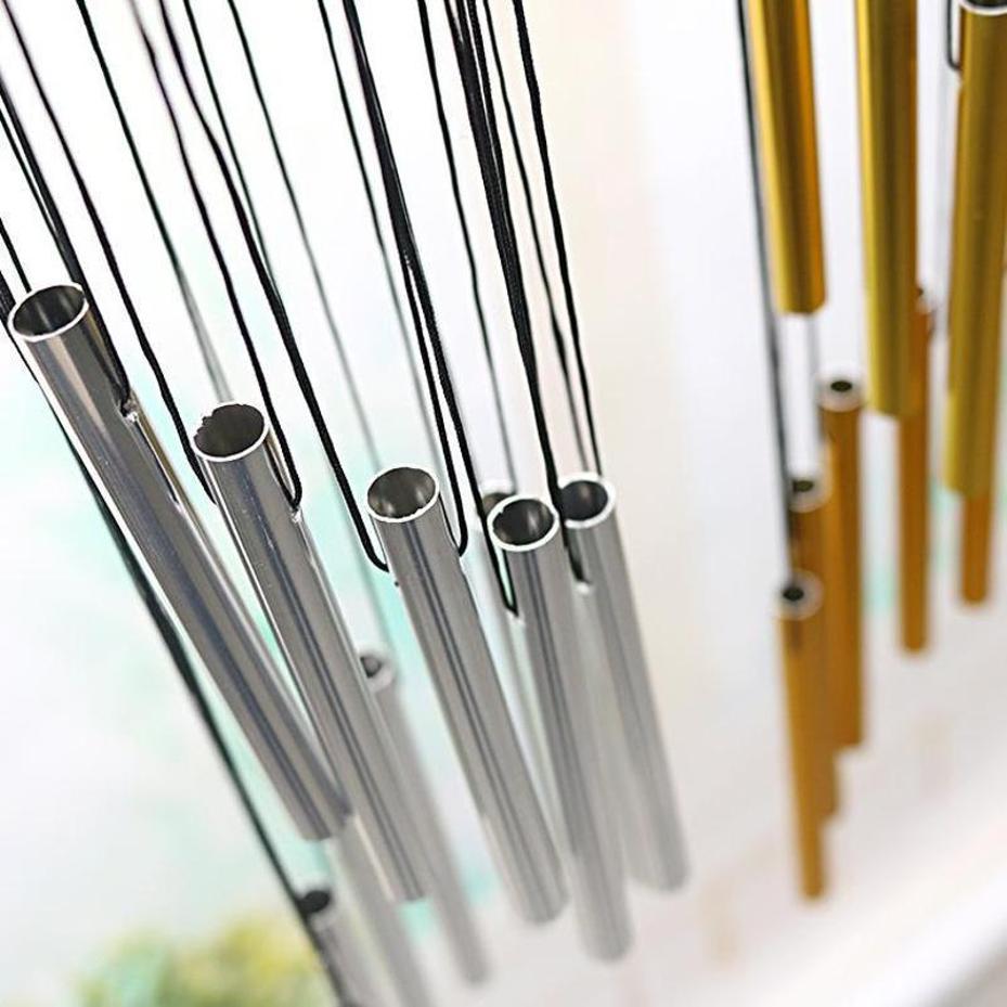 1Pcs New 12 Tubes Aluminum Alloy Wind Chimes With Hook Gold Silver Bells For Outdoor Home Wedding Party Memorial Decoration Gift
