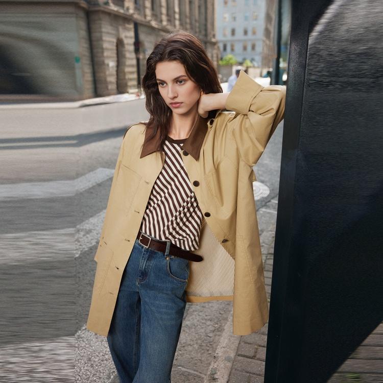 ELLE French Elegant Fresh Temperament Long Sleeve Trench Coat Women outerwear L8ADS200