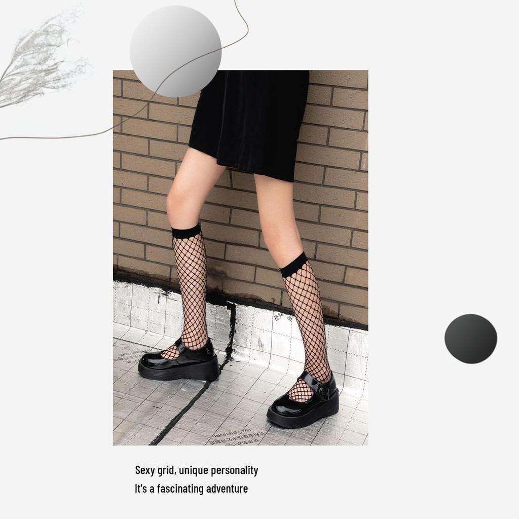 Women's Black Fishnet Short Socks - Trendy Japanese College Style, Dark Sexy Hollow Design, JK Sweet and Cool.
