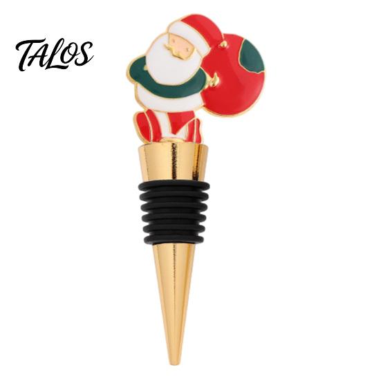 Leak Proof Wine Saver Christmas Theme Stopper, Santa Snowman Garland Pattern, Zinc Alloy Festive Bottle Reusable Cork Insert with Silicone Sealing