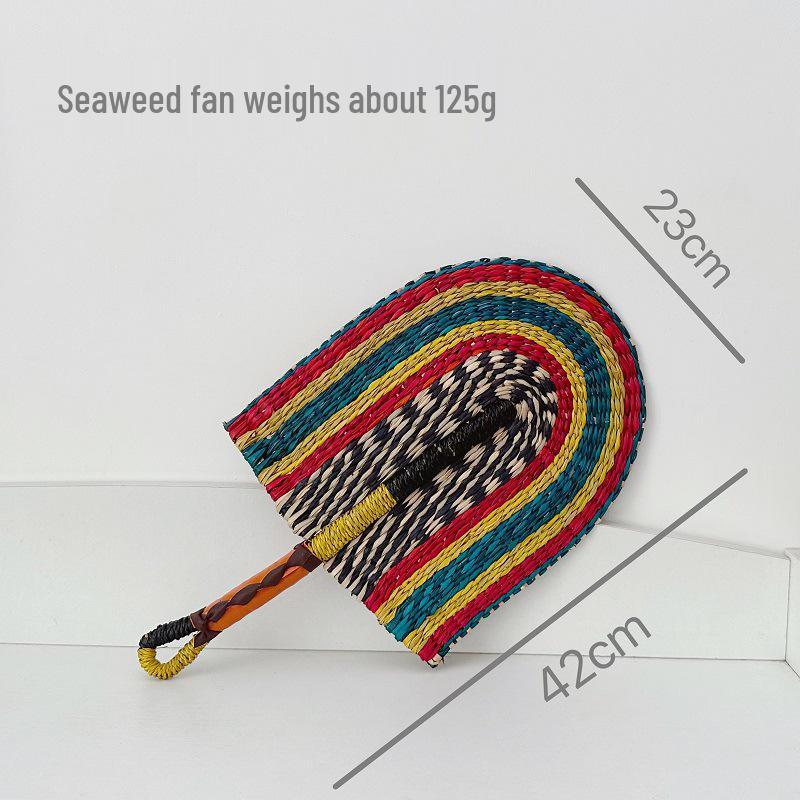 Vietnamese Seaweed Straw Fan: African-Style Wall Decor & Handheld Palm Leaf Fan