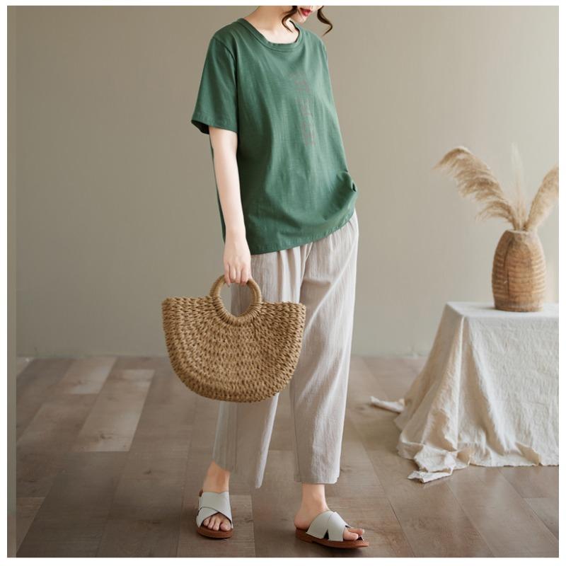 DIMANAF 2026 Summer Women Plus Size New Tees Shirt Vintage Print Short Sleeve Cotton Casual Loose Lady Tops