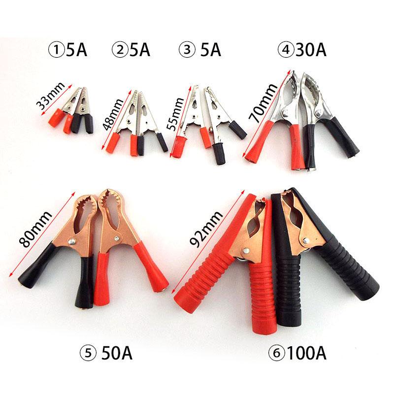 1 Pair Alligator Clips Probe Crocodile Clip Clamps Connector 5A 30A 50A 100A Test Lead Car For Test Electrical DIY Tool