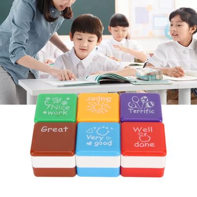 6pcs Teacher Stamps Multipurpose Cartoon English Motivation Educational Self Inking Stamp Set for School Classroom