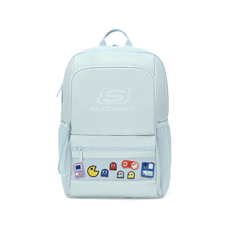 Skechers College Style Personalized DIY Creative Travel Backpack Water-Resistant Multi-Compartment Lightweight Polyester Unisex Backpack L424K129-03GB Melt Ice Blue