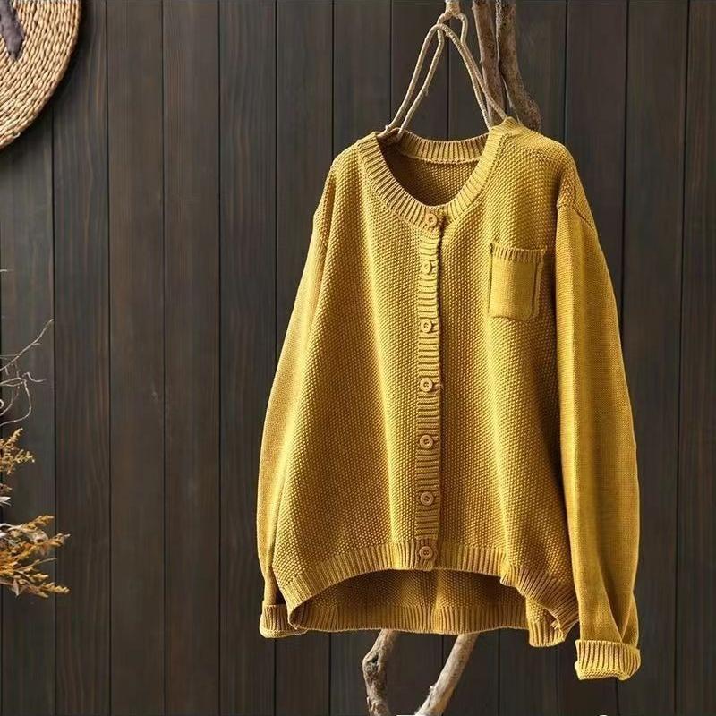 Knitted Cardigan Jacket for Women In Autumn Retro and Artistic Loose Sweater Cardigan Casual Long-sleeved Sweater Jacket