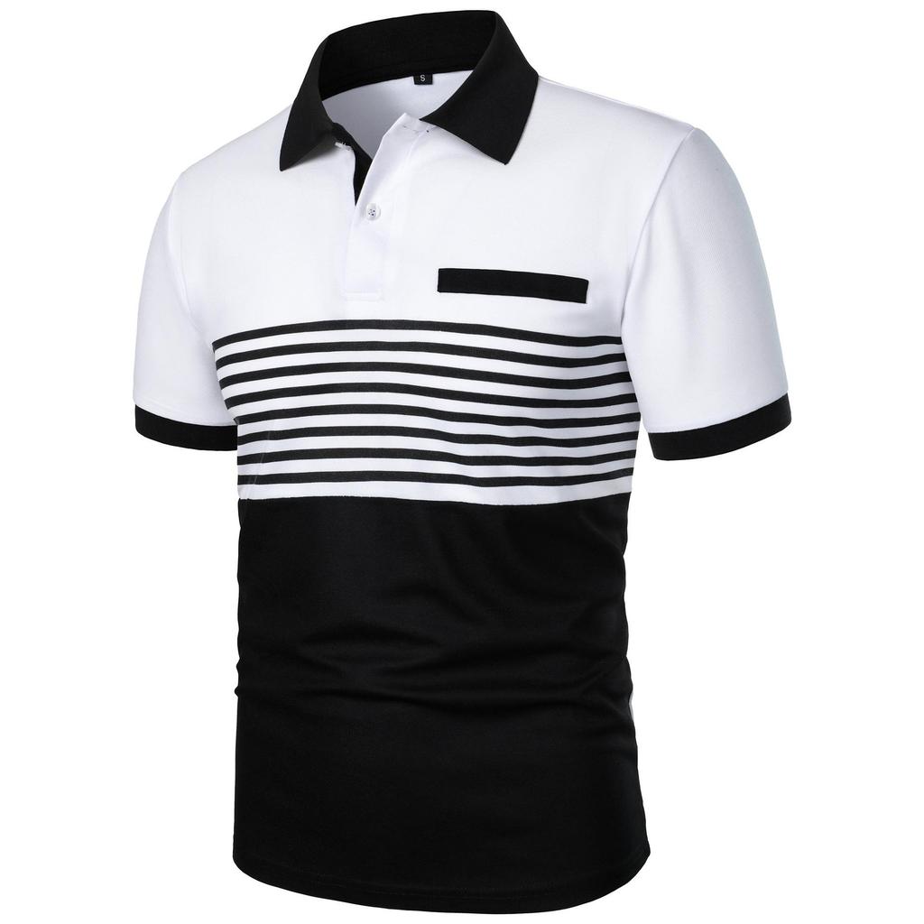 High End Men's Top Spring Summer Short Sleeved Casual Sports Comfortable Loose Breathable Stripe Contrasting Color T-shirt Polo Shirt Yasheng