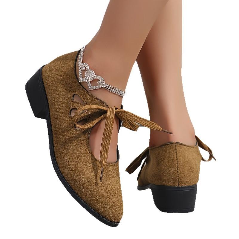 Damen Pumps mit spitzer Zehenpartie und Knöchelriemchen - Blockabsatz, Europäischer und Amerikanischer Stil Herbst Casual Schnürschuhe Büro Ballerinas, Grenzüberschreitender Handel Neuheiten