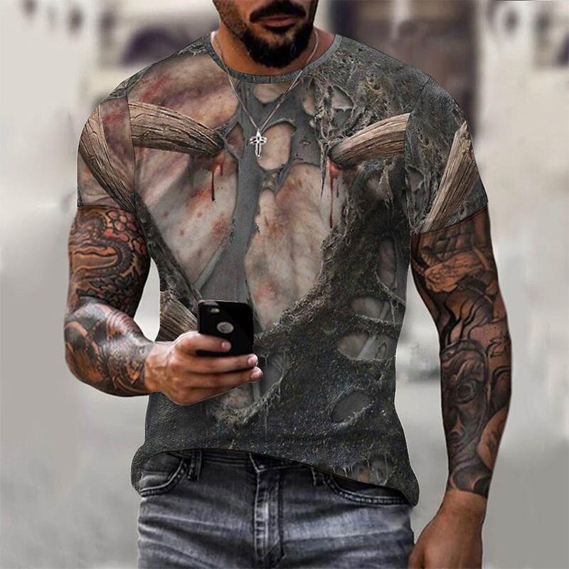 

2023 Новая шокирующая футболка с коротким рукавом и круглым вырезом с 3D реалистичным принтом