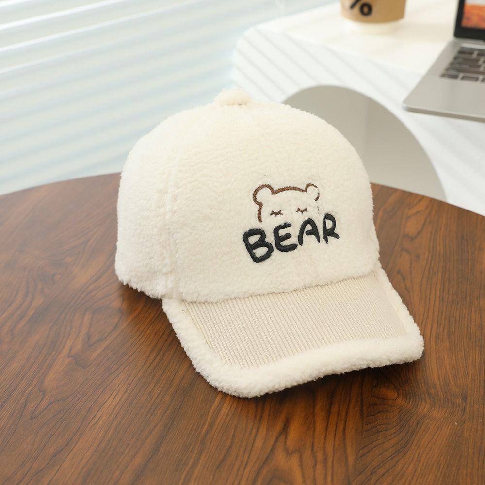 Lamb Fleece Baby Duck Cap Plush Material Children Peaked Caps Bear Embroidered Cap Autumn Winter