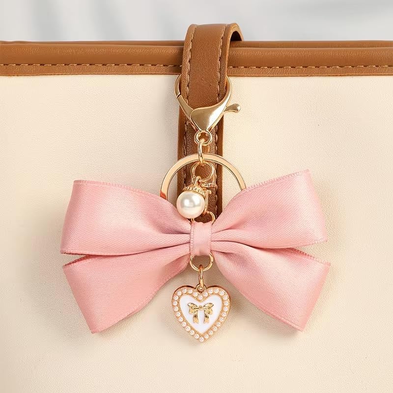 [GrandslamEX] Ribbon Ribbon Pearl Heart Accessories Charm Key Ring Key Ring Strap Key Chain Smartphone Pouch AirPods Pro Wallet Cute Simple