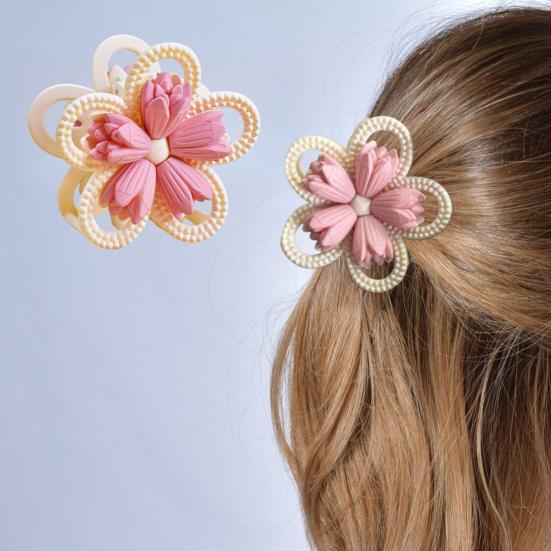 Women Hair Claw Double-Sided 3D Flower Design Strong Grip Hair Clip Anti-slip Design Back Head Hair Clip Hair Accessory