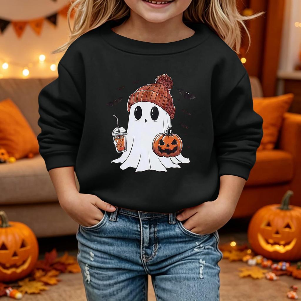 Kids Halloween Printed Long Sleeve Loose Fit Hoodie Pullover for Costume Party