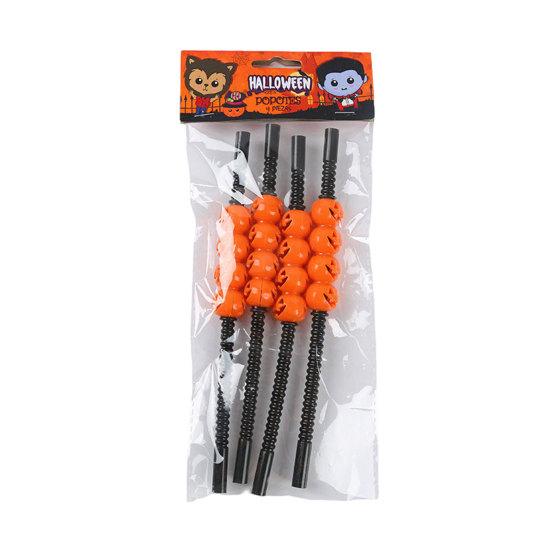 Plastic Halloween Straw, Spooky Pumpkin Skull Skeleton Drinking Straw for Halloween Party Favors, Kitchen Table Decor