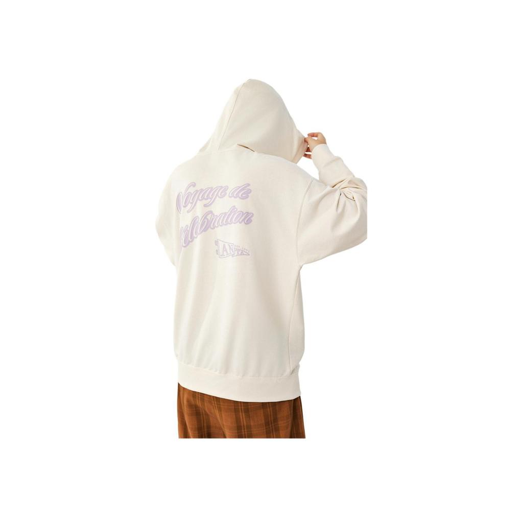 Anta Comfortable Casual Letter Print Hooded Loose Sweatshirt Women Tops Stone-White 162438705-1