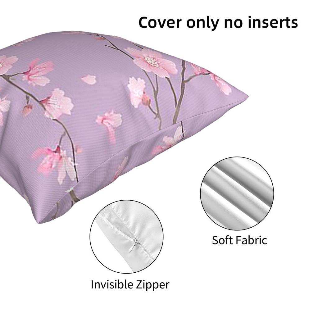 Cherry Blossom Flower Plant - Pastel Purple Square Pillowcase Pillow Cover Cushion Decor Comfort Throw Pillow for Home Bedroom