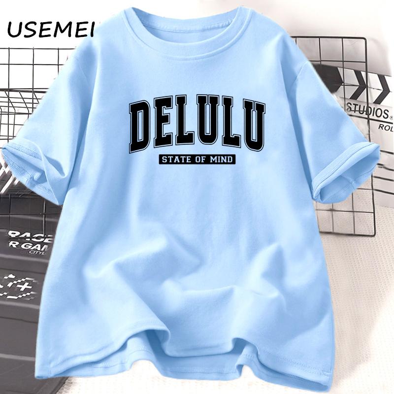 

Delulu State of Mind Tshirt Women Funny Trendy Pirinted Tshirt Casual Cotton Short Sleeve Tee Shirt Aesthetic Womens Clothing 4XL