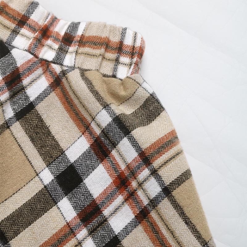 YYFS Women's Fashion Casual Plaid Print Spring Fall Long Sleeve POLO Neck Skirt Suits