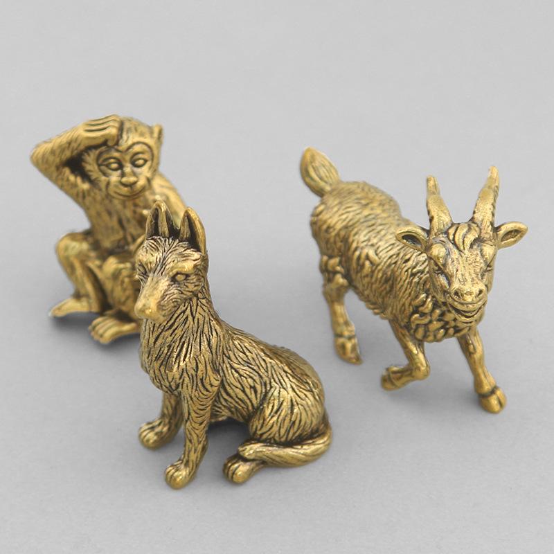 Solid Brass 3D Zodiac Animal Ornaments - Set of 12 for Home or Office Decor